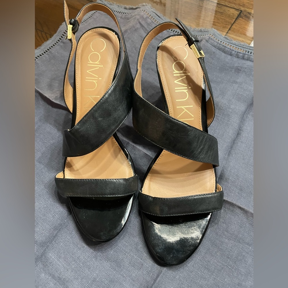Calvin Klein Lancy Women’s leather heeled sandals, black size 8.5